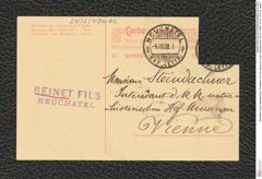 Nachlass Franz Steindachner, Postkarte von Fils Seinet an Franz Steindachner (04.07.1908), Inv.Nr. 474.02, Seite 1